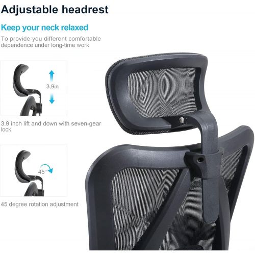  SIHOO Ergonomic Mesh Office Chair, Computer Desk Chair With 3-Way Armrests, 2-Way Lumbar Support and Adjustable Headrest, High Back Home Office Chair With Tilt Function, Mesh Back