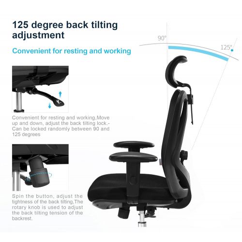  SIHOO Sihoo Ergonomics Office Chair Computer Chair Desk Chair, Adjustable Headrests Chair Backrest and Armrests Mesh Chair (Black)