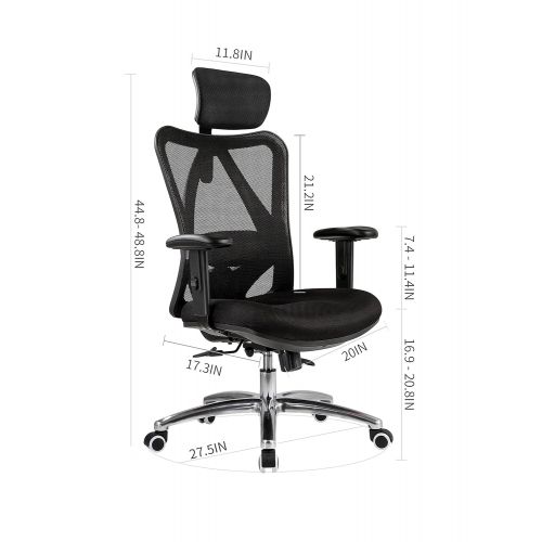  SIHOO Sihoo Ergonomics Office Chair Computer Chair Desk Chair, Adjustable Headrests Chair Backrest and Armrests Mesh Chair (Black)