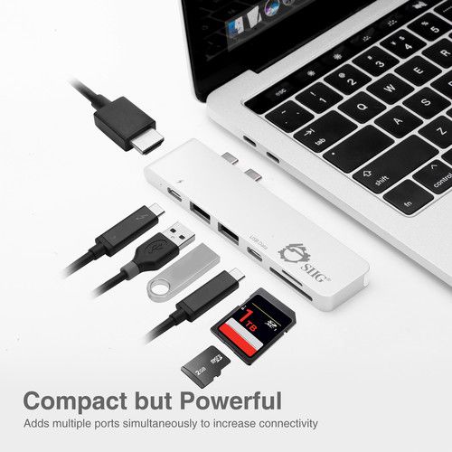  SIIG Dual USB Type-C Hub with HDMI, Card Reader, and Power Delivery (Silver)