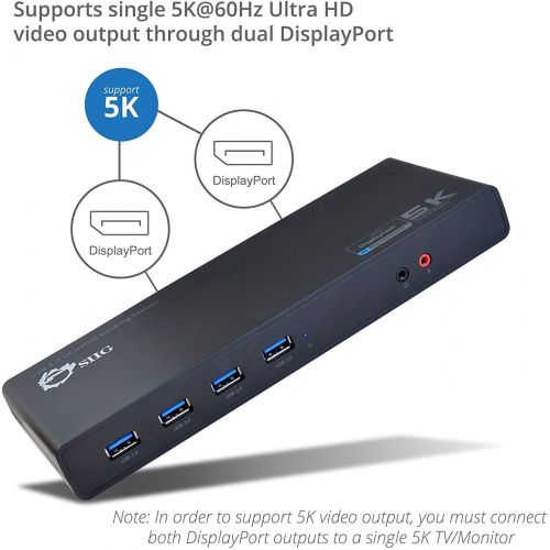  SIIG USB Type C 4K Dual Video Docking Station - Dual 4K@60HZ - Single 5K@60Hz - Thunderbolt 3 Compatible - 2 HDMI 2 DisplayPort Outputs, Gigabit Ethernet, 6 USB 3.0 - MacOS 10.14 +