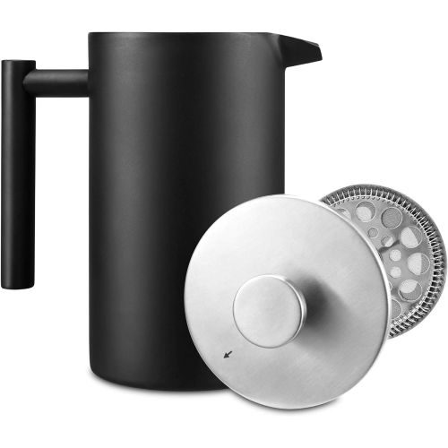  SILBERTHAL French Press Kaffeebereiter 1 Liter  Doppelwandig Thermo-isolierte Kaffeepresse - Edelstahl schwarz  fuer 6-8 Tassen