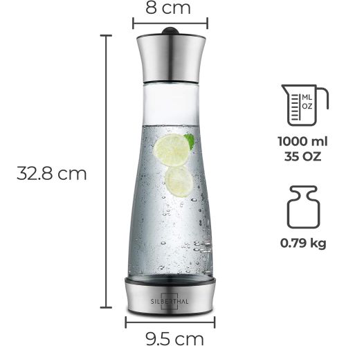  SILBERTHAL Glaskaraffe 1 Liter mit Kuehlelement I Karaffe fuer Wasser, Tee, Eis-Kaffee I Spuelmaschinenfest