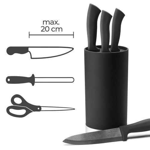  SILBERTHAL Universal Messerblock | Borsteneinsatz herausnehmbar | ohne Messer | unbestueckt | Messeraufbewahrung mit Edelstahlring (Schwarz)