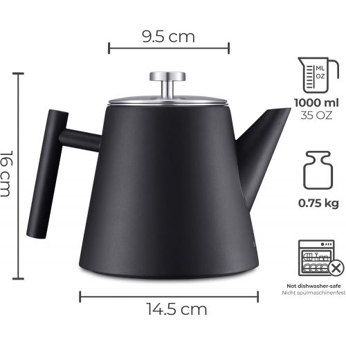  SILBERTHAL Teekanne mit Siebeinsatz 1l - Edelstahl Doppelwandig - Schwarz