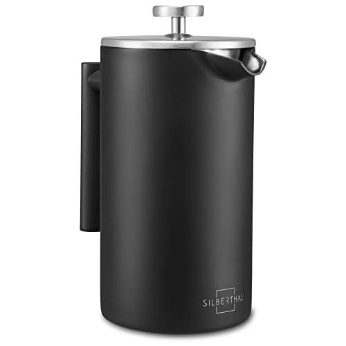  [아마존베스트]Silberthal French Press 1 Litre - Stainless Steel Coffee Maker Black - Double Wall Thermal Insulated Coffee Press