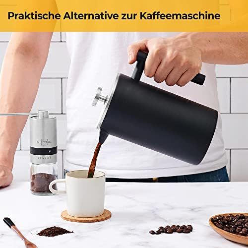  [아마존베스트]Silberthal French Press 1 Litre - Stainless Steel Coffee Maker Black - Double Wall Thermal Insulated Coffee Press