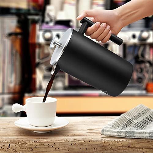  [아마존베스트]Silberthal French Press 1 Litre - Stainless Steel Coffee Maker Black - Double Wall Thermal Insulated Coffee Press