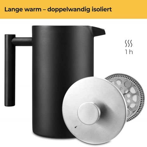  [아마존베스트]Silberthal French Press 1 Litre - Stainless Steel Coffee Maker Black - Double Wall Thermal Insulated Coffee Press