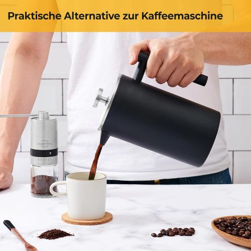  [아마존베스트]Silberthal French Press 1 Litre - Stainless Steel Coffee Maker Black - Double Wall Thermal Insulated Coffee Press