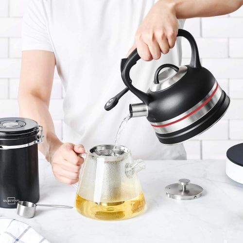  [아마존베스트]SILBERTHAL Induction Kettle  Stainless Steel  Whistling Kettle  Black  2.3 L