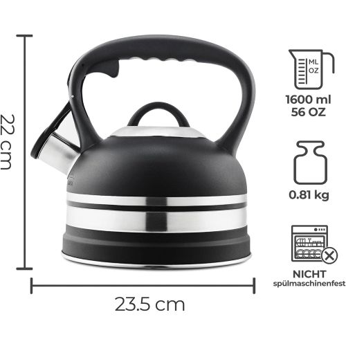  [아마존베스트]SILBERTHAL Induction Kettle  Stainless Steel  Whistling Kettle  Black  2.3 L