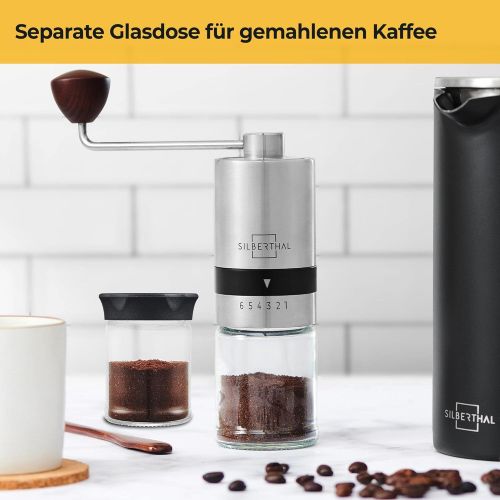  [아마존베스트]Silberthal Manual Coffee Grinder, Adjustable Grinding Level, Stainless Steel and Glass Hand Grinder