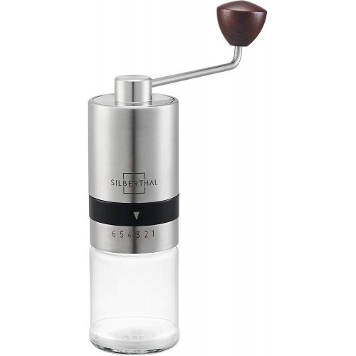  [아마존베스트]Silberthal Manual Coffee Grinder, Adjustable Grinding Level, Stainless Steel and Glass Hand Grinder