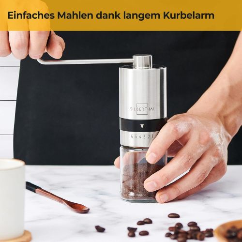  [아마존베스트]Silberthal Manual Coffee Grinder, Adjustable Grinding Level, Stainless Steel and Glass Hand Grinder