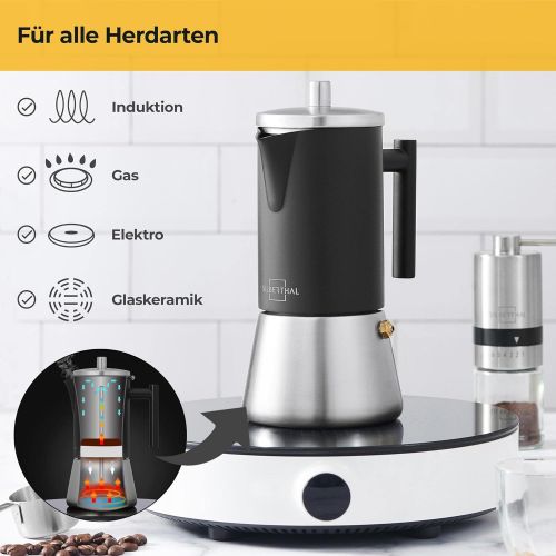  [아마존베스트]SILBERTHAL Espresso Maker - Induction - Stainless Steel - 6 Cups - Coffee Maker with Italian Safety Valve - Also Suitable for Electric, Ceramic and Gas Hobs