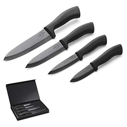  [아마존베스트]SILBERTHAL Ceramic Knife Set Black - 4 Ceramic Kitchen Knives in Elegant Gift Packaging