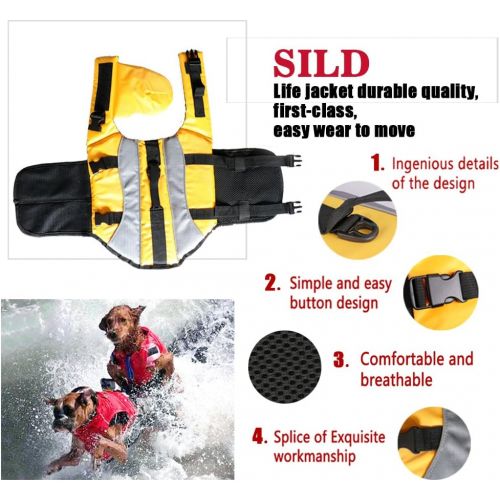  SILD Dog Life Jacket Dog Life Vest Pet Swimming Preserver Coat for Dog Surfing Boating and Swimming