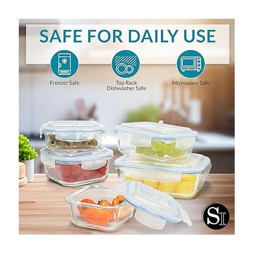  10 Pc Glass Food Storage Containers With Lids - Durable Food Storage Containers With Lids - Glass Food Containers For Lunch, Meal Prep, And Leftovers, Kitchen Essentials