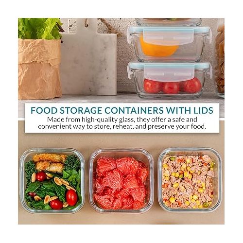  10 Pc Glass Food Storage Containers With Lids - Durable Food Storage Containers With Lids - Glass Food Containers For Lunch, Meal Prep, And Leftovers, Kitchen Essentials