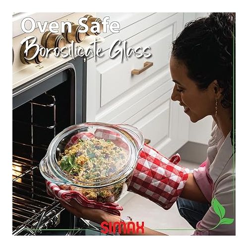  Simax Casserole Dish with Lid, Glass Casserole Dish, Holds 96 Oz (3 Quarts), Oven to Table Serving Dish, Microwave, Dishwasher, and Oven Safe Cookware