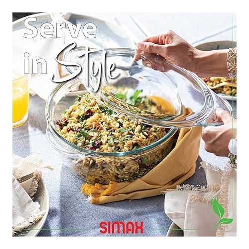  Simax Casserole Dish with Lid, Glass Casserole Dish, Holds 96 Oz (3 Quarts), Oven to Table Serving Dish, Microwave, Dishwasher, and Oven Safe Cookware