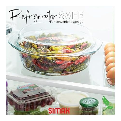  Simax Round Glass Casserole Dish, Glass Round Casserole Dish with Lid and Handles, Covered Bowl for Cooking, Baking, Serving, Microwave, Dishwasher, Oven, and Stove Safe Cookware, 3.5 Quart