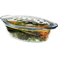 Simax Glass Casserole Dish With Lid: Bakers & Casseroles - Borosilicate Glass Baking Dish With Lid -Large Oval Shaped Covered Casserole Dish With Lid For Oven - 3 Qt Casserole Dish With Lid and Ridges