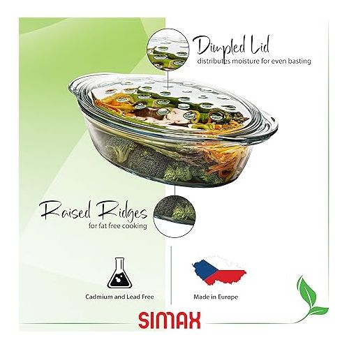  Simax Glass Casserole Dish With Lid: Bakers & Casseroles - Borosilicate Glass Baking Dish With Lid -Large Oval Shaped Covered Casserole Dish With Lid For Oven - 3 Qt Casserole Dish With Lid and Ridges