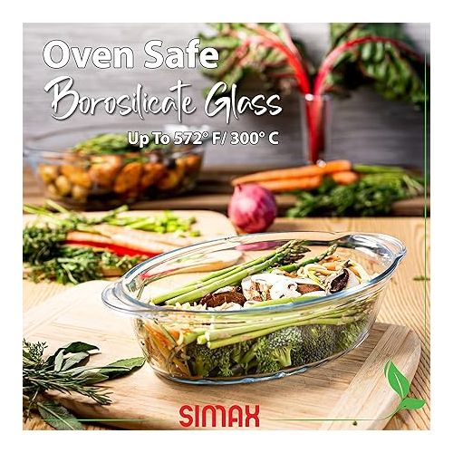  Simax Glass Casserole Dish With Lid: Bakers & Casseroles - Borosilicate Glass Baking Dish With Lid -Large Oval Shaped Covered Casserole Dish With Lid For Oven - 3 Qt Casserole Dish With Lid and Ridges