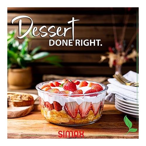  Simax Souffle Dish Oven Safe: 2-Quart Baking Dish - Borosilicate Glass Ramekins - 2Qt Round Baking Dish - Large Ramekins - 2 Quart Casserole Dish For Baking, Casseroles, Desserts - 7.8 Inch Ramekin