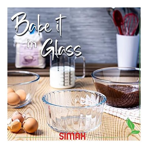  Simax Souffle Dish Oven Safe: 2-Quart Baking Dish - Borosilicate Glass Ramekins - 2Qt Round Baking Dish - Large Ramekins - 2 Quart Casserole Dish For Baking, Casseroles, Desserts - 7.8 Inch Ramekin