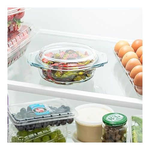  Simax Clear Glass Casserole Dish, Glass Round Casserole Dish with Lid and Handles, Covered Bowl for Cooking, Baking, Serving, Microwave, Dishwasher, and Oven Safe Cookware, 1 Quart