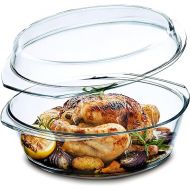 Simax Round Glass Casserole Dish: Clear Glass Round Casserole Dish with Lid and Handles - Covered Bowl for Cooking, Baking, Serving, etc. - Microwave, Dishwasher, and Oven Safe Cookware - 3.5 Quart