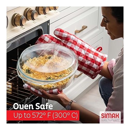  Simax Round Glass Casserole Dish: Clear Glass Round Casserole Dish with Lid and Handles - Covered Bowl for Cooking, Baking, Serving, etc. - Microwave, Dishwasher, and Oven Safe Cookware - 3.5 Quart