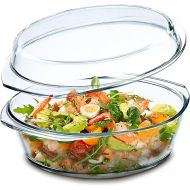 Simax Round Glass Casserole Dish, Clear Glass Round Casserole Dish with Lid and Handles, Covered Bowl for Cooking, Baking, Serving, Microwave, Dishwasher, and Oven Safe Cookware, 1.5 Quart