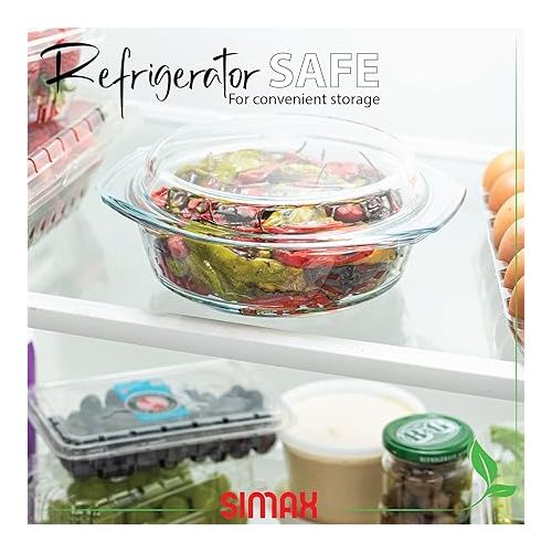  Simax Round Glass Casserole Dish, Clear Glass Round Casserole Dish with Lid and Handles, Covered Bowl for Cooking, Baking, Serving, Microwave, Dishwasher, and Oven Safe Cookware, 1.5 Quart