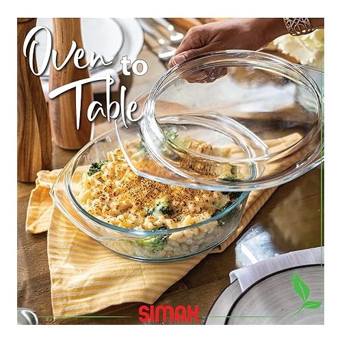 Simax Round Glass Casserole Dish, Clear Glass Round Casserole Dish with Lid and Handles, Covered Bowl for Cooking, Baking, Serving, Microwave, Dishwasher, and Oven Safe Cookware, 1.5 Quart