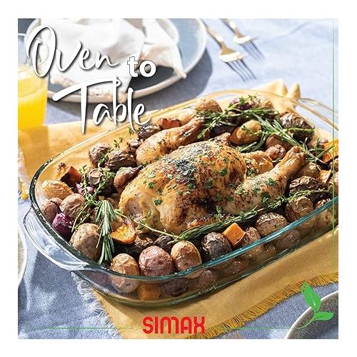  Simax Clear Glass Roaster Dish: Large Rectangular Roaster Pan For Baking And Cooking - Oven and Dishwasher Safe Cookware - 3.5 Quart Oven Pan