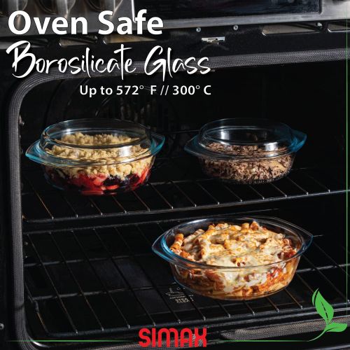  Simax Casserole Dish Set, Set of 3 Casserole Dish with Lid, Round Glass Cookware, Borosilicate Glass, Made In Europe 1 Qt, 1.5 Qt and 2 Qt Baking Dishes…