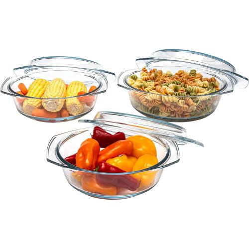  Simax Casserole Dish Set, Set of 3 Casserole Dish with Lid, Round Glass Cookware, Borosilicate Glass, Made In Europe 1 Qt, 1.5 Qt and 2 Qt Baking Dishes…