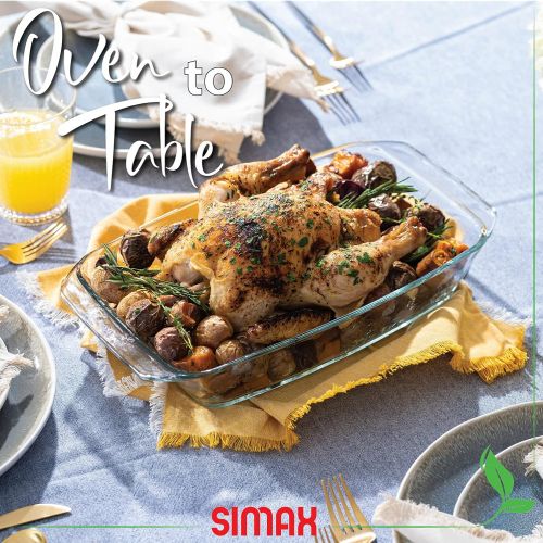  Simax Clear Glass Roaster Dish: Large Rectangular Roaster Pan For Baking And Cooking - Oven and Dishwasher Safe Cookware - 2.5 Quart Oven Casserole Pan