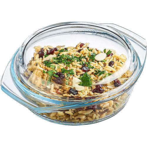  Simax Mini Glass Casserole Dish: Clear Glass Round Casserole Dish with Lid and Handles - Small Covered Bowl for Cooking, Baking, Serving, etc. - Microwave, Dishwasher, and Oven Saf