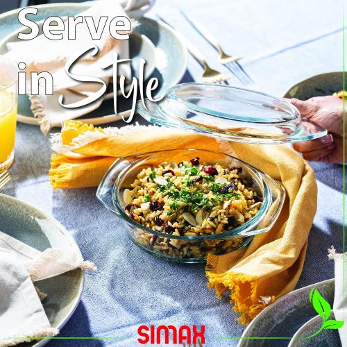  Simax Mini Glass Casserole Dish: Clear Glass Round Casserole Dish with Lid and Handles - Small Covered Bowl for Cooking, Baking, Serving, etc. - Microwave, Dishwasher, and Oven Saf
