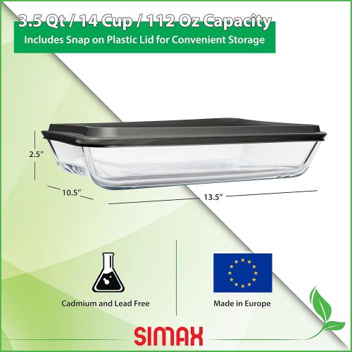  [아마존베스트]Simax Exclusive Clear Rectangular Glass Roaster | With Snap On Lid, Heat, Cold and Shock Proof, Made in Europe, 3.5 Quart