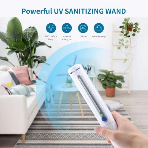  SIMPLE.CLEAN. UV Light Sanitizer Wand, Portable UV-C Disinfection Wand, Germicidal Ultraviolet Light Sanitizer Kills 99.9% of Bacteria & Germs, Travel Handheld Sterilizer