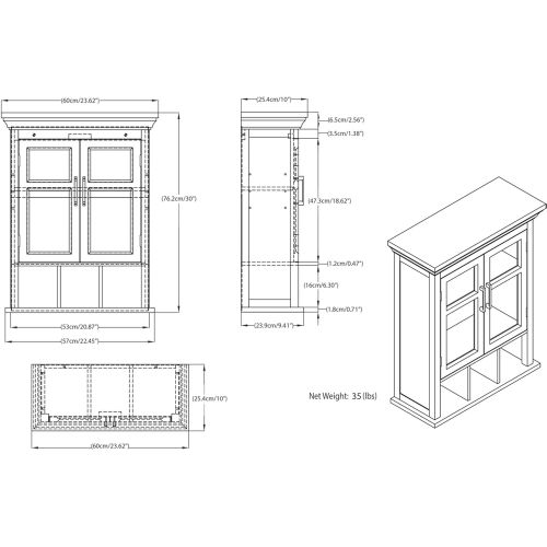  Simpli Home Avington 30 inch H x 23.6 inch W Two Door Wall-Bath-Cabinet with Cubbies in Pure White