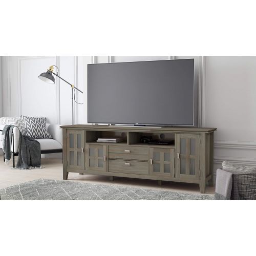  SIMPLIHOME Artisan SOLID WOOD Universal TV Media Stand, 72 inch Wide, Transitional, Living Room Entertainment Center, Storage Cabinet, for Flat Screen TVs up to 80 inches in Distre