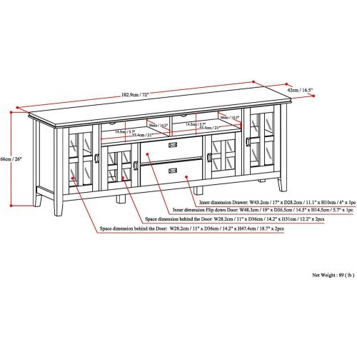  SIMPLIHOME Artisan SOLID WOOD Universal TV Media Stand, 72 inch Wide, Transitional, Living Room Entertainment Center, Storage Cabinet, for Flat Screen TVs up to 80 inches in Distre