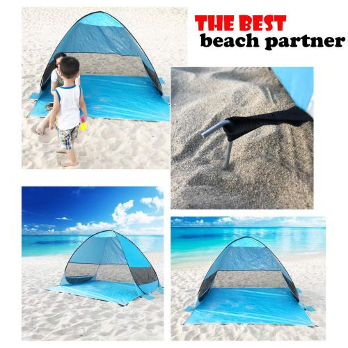  SIN+MON Tool Set Beach Tent,SIN+MON Outdoor Automatic Pop-up Instant Portable Cabana 2-3 Person Fishing Beach Shelter Anti UV Shade for Family Adults Baby Camping Travel[Ship from USA] (Blue)